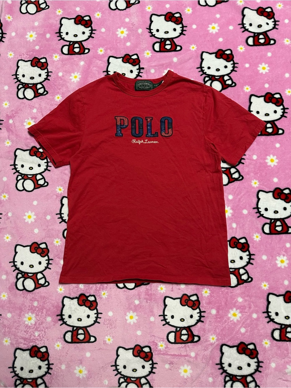 Ralph Lauren Polo Country Red Tee with patchwork POLO Script